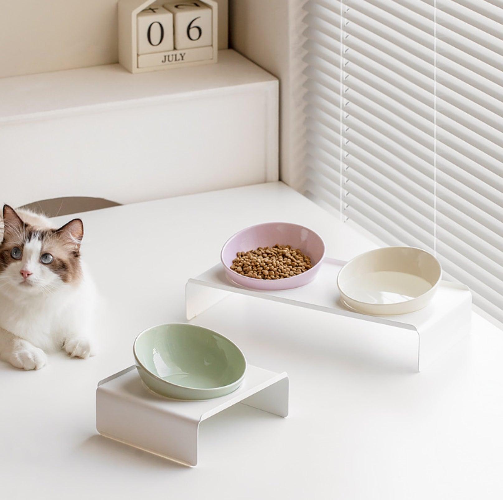 Adjustable Ceramic Pet Bowl with Arch Iron Stand