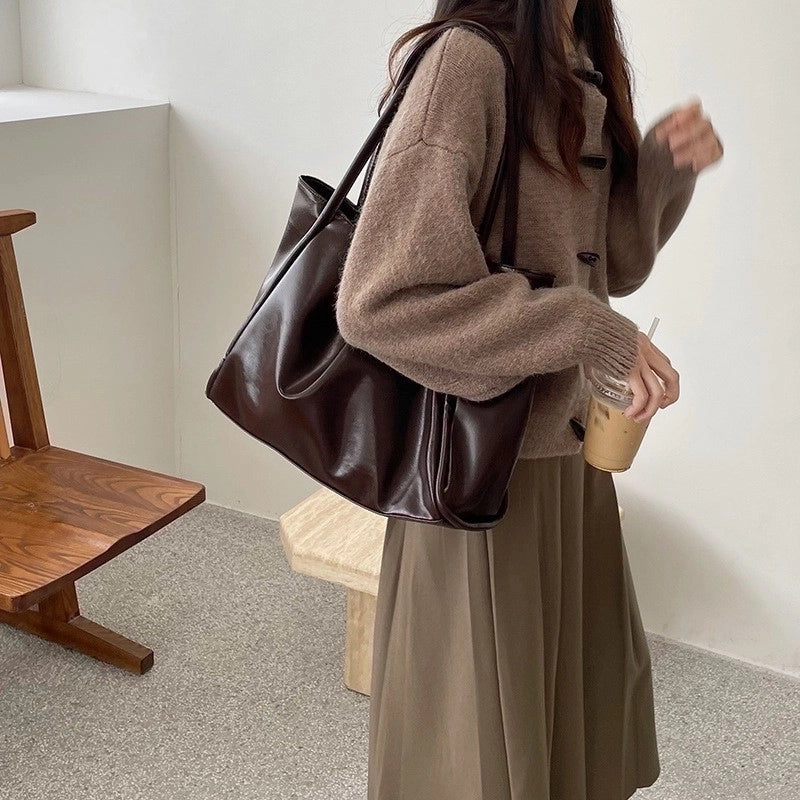 Women's Large PVC Solid Color Streetwear Square Magnetic Buckle Tote Bag