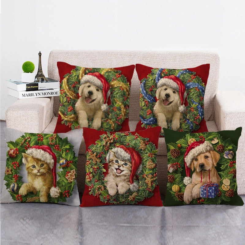 Christmas Modern Style Classic Style Christmas Tree Santa Claus Dog Linen Pillow Cases Couch & Sofa Decor
