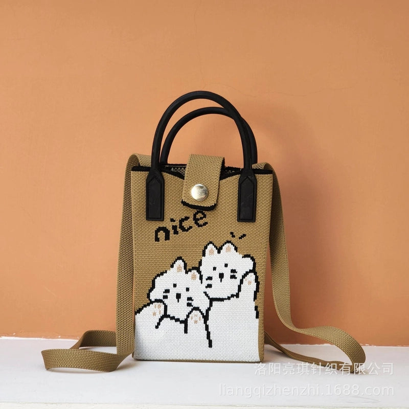 Women's Polyester Cartoon Cute Square Hidden Buckle Shoulder Bag Handbag Crossbody Bag