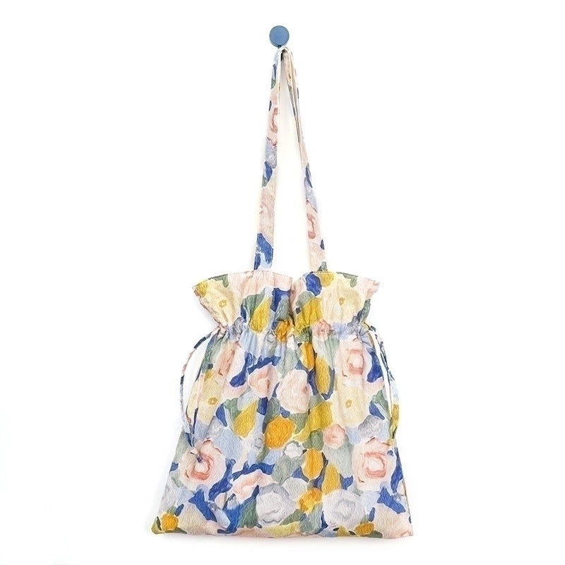 Women's Medium Canvas Cotton Oil Painting Vintage Style Square String Canvas Bag