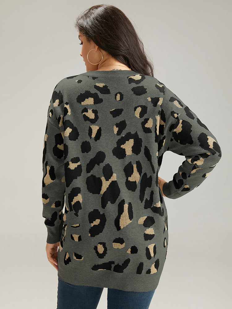 Anti-Pilling Leopard Elastic Cuffs Pullover