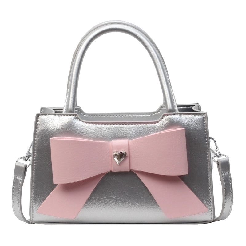 Women's Medium Pu Leather Bow Knot Cute Zipper Handbag