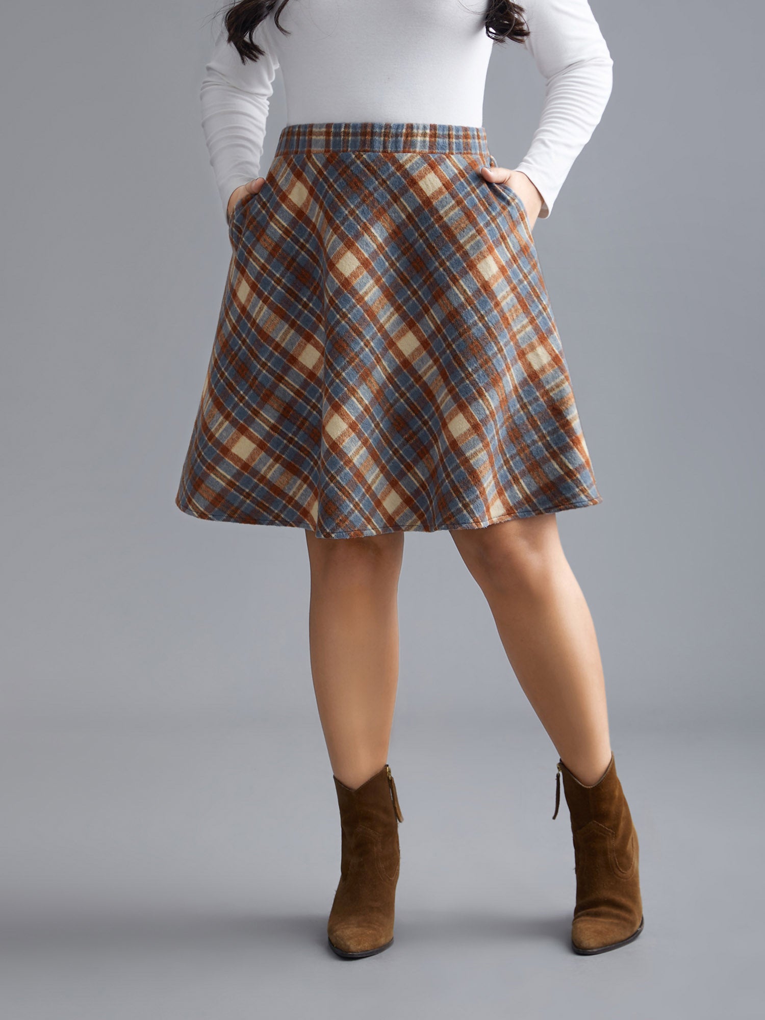 Plaid Pattern Elastic Waist A-line Mini Skirt