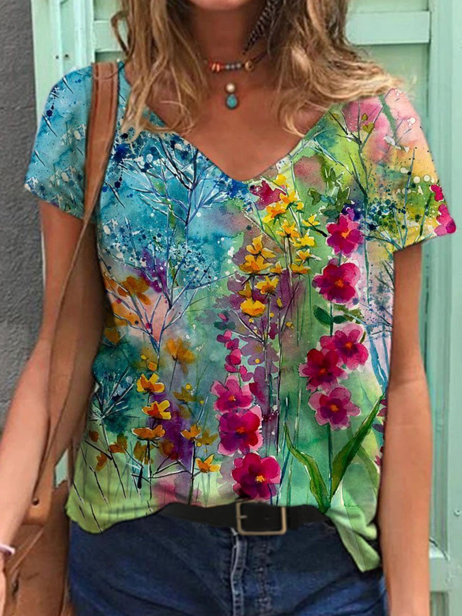 Colorful Flower Painting Tops