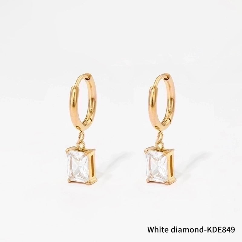 Fashion Square 304 Stainless Steel Zircon 16K Gold Plated White Gold Plated Gold Plated Inlay Stainless Steel Jewelry Sets