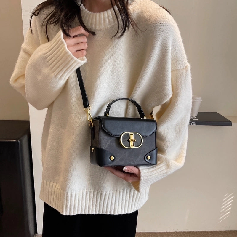 Women's Pu Leather Color Block Vintage Style Classic Style Streetwear Sewing Thread Metal Button Square Flip Cover Handbag Square Bag Box Bag