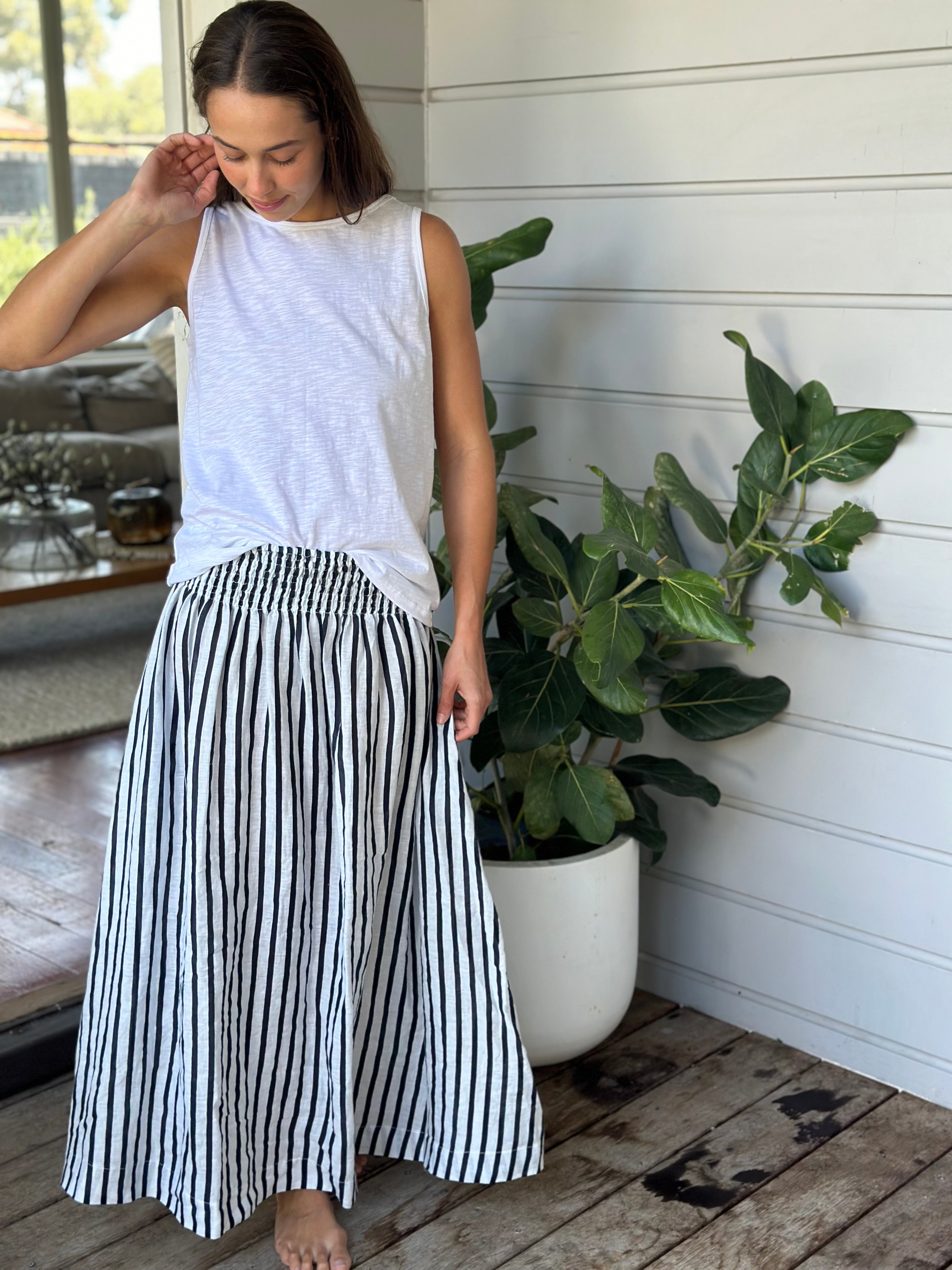navy stripe linen