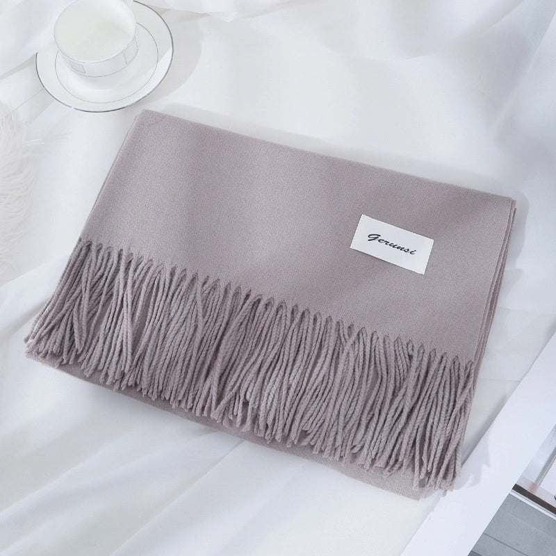 Women's Minimalist Solid Color Imitation Cashmere Tassel Scarf