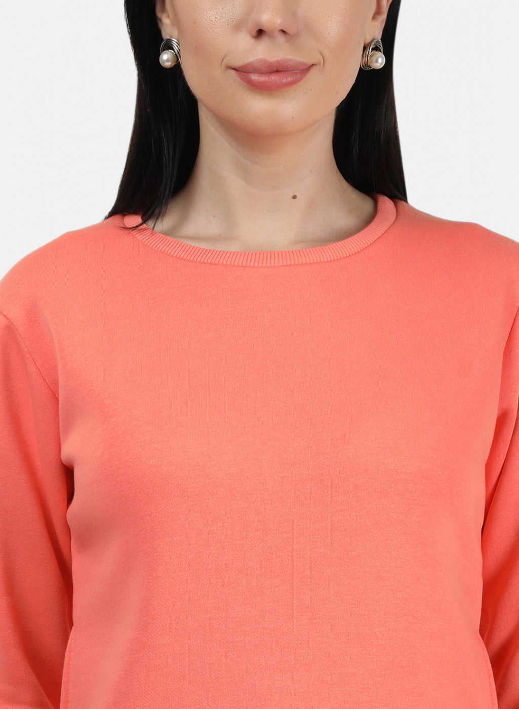 Women Peach Plain Sweatshirt