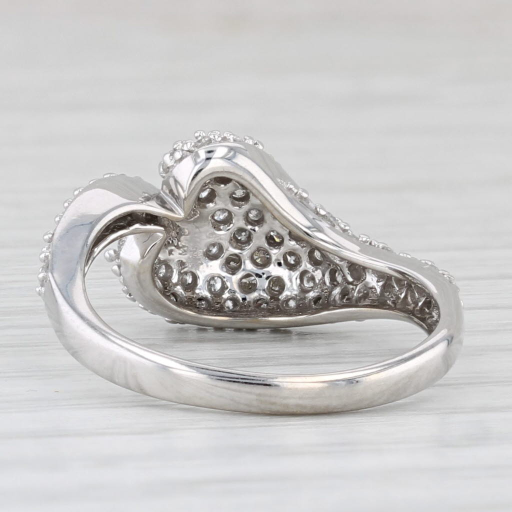 Pave Diamond Heart Bypass Ring 0.52ctw 14k White Gold Size 9