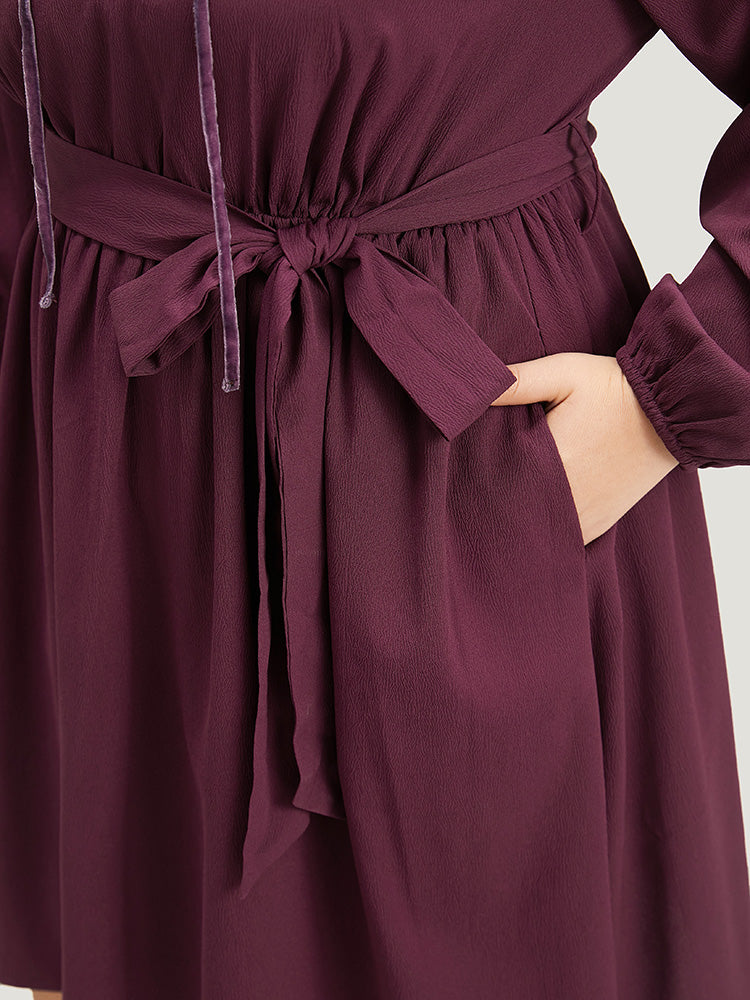 Halloween Plain Lantern Sleeve Belted Lace Up Asymmetrical Hem Dress