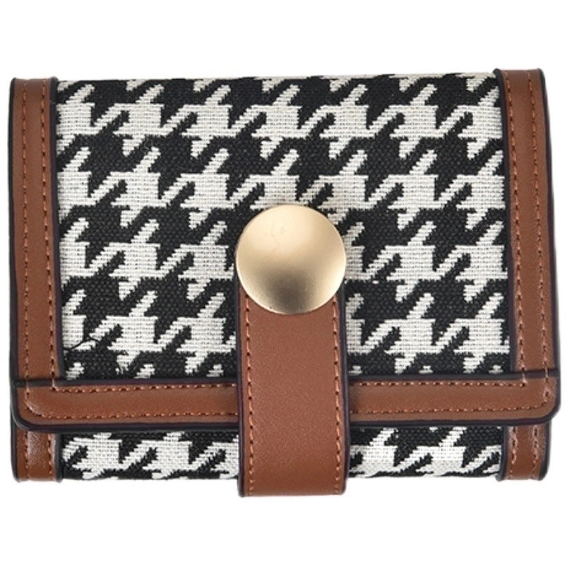 Women's Houndstooth Pu Leather Canvas Zipper Buckle Wallets