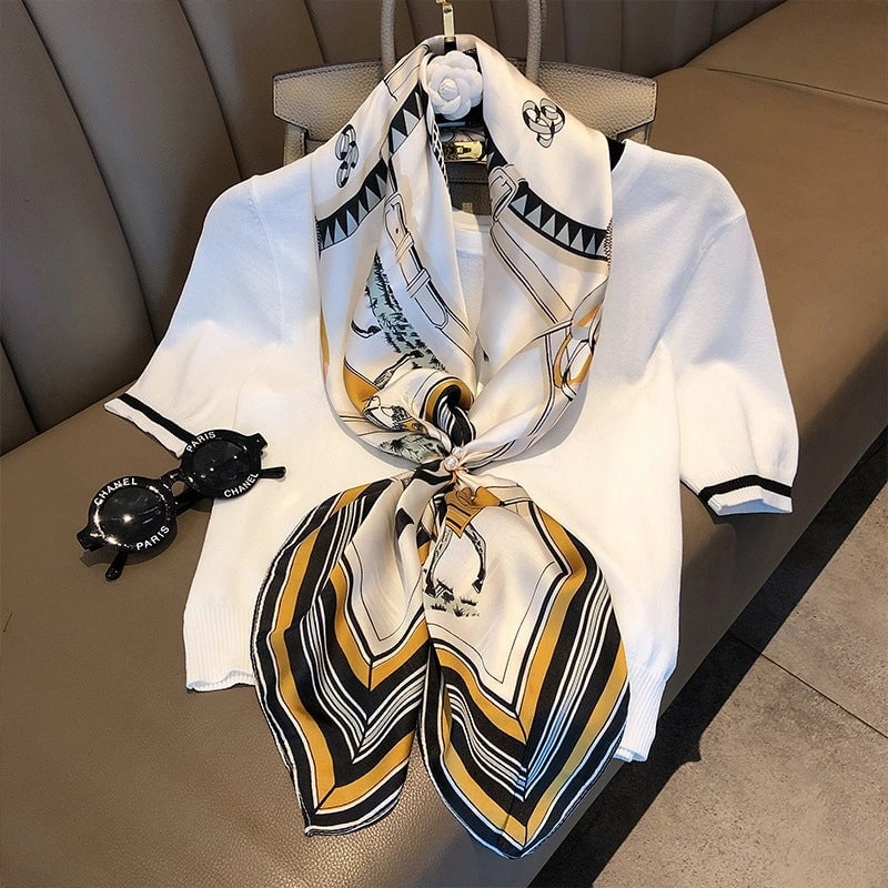 Women's Elegant Vacation Stripe Flower Polyester Silk Scarf