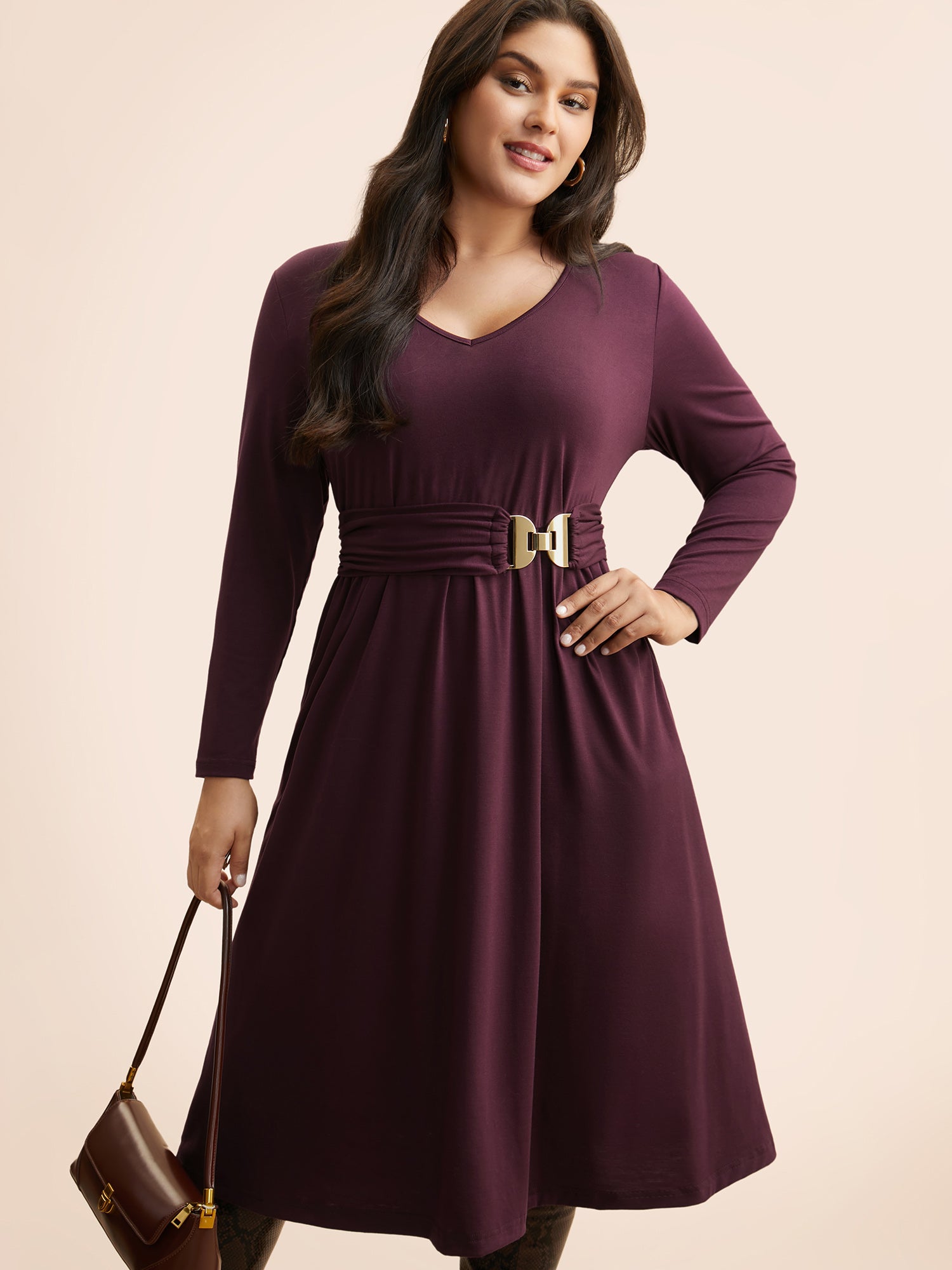 Solid Metal Detail Midi Dress