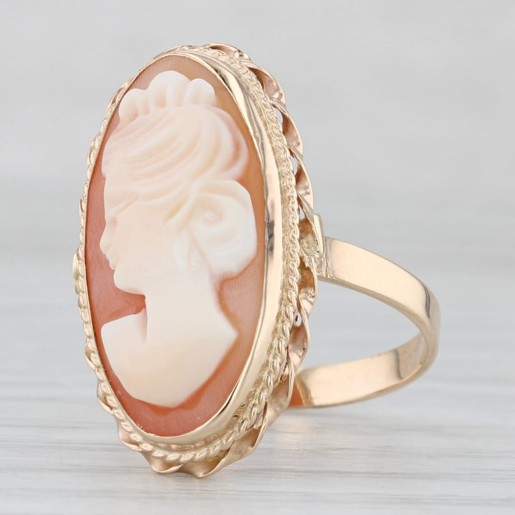 Carved Shell Cameo Ring 14k Yellow Gold Size 6 Vintage Figural Female Bust