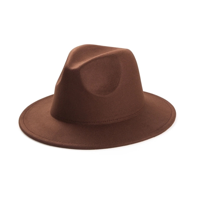 Unisex Elegant Solid Color Big Eaves Fedora Hat