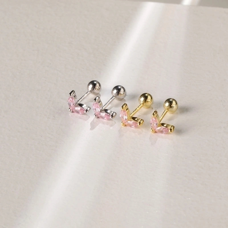 1 Pair Silver Zircon Leaf Ear Studs