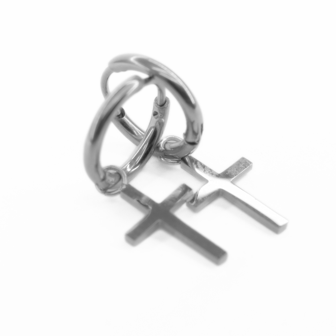 Cross charm hoops - Silver