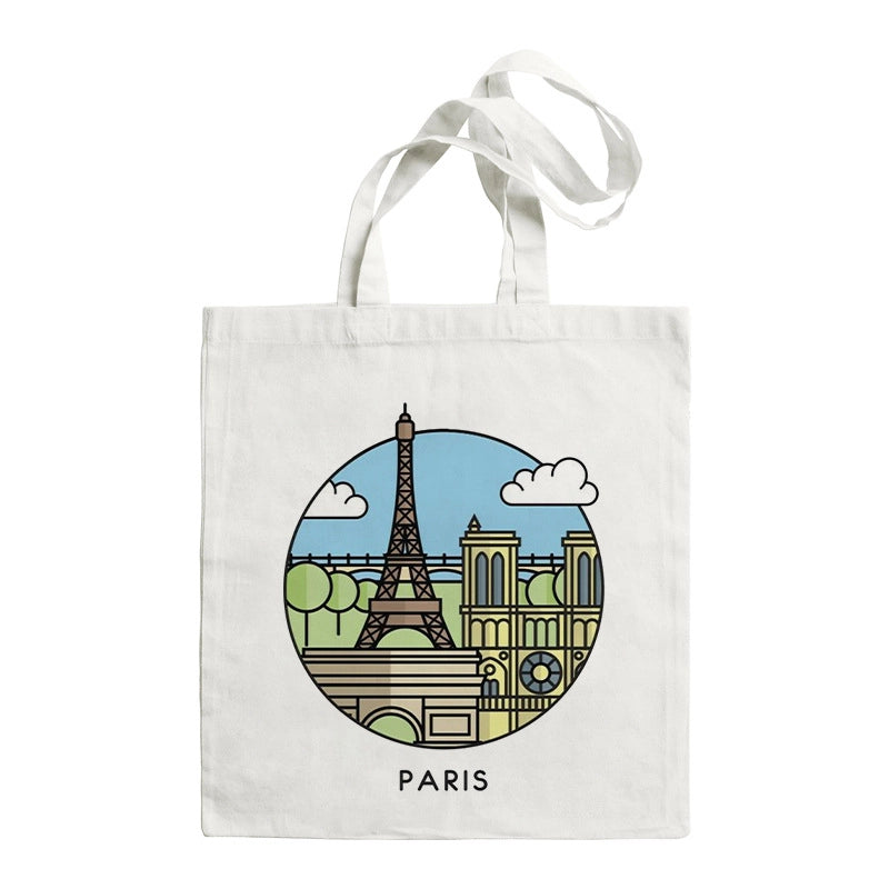 Women's Large Canvas Letter Building Streetwear Square Open Shoulder Bag