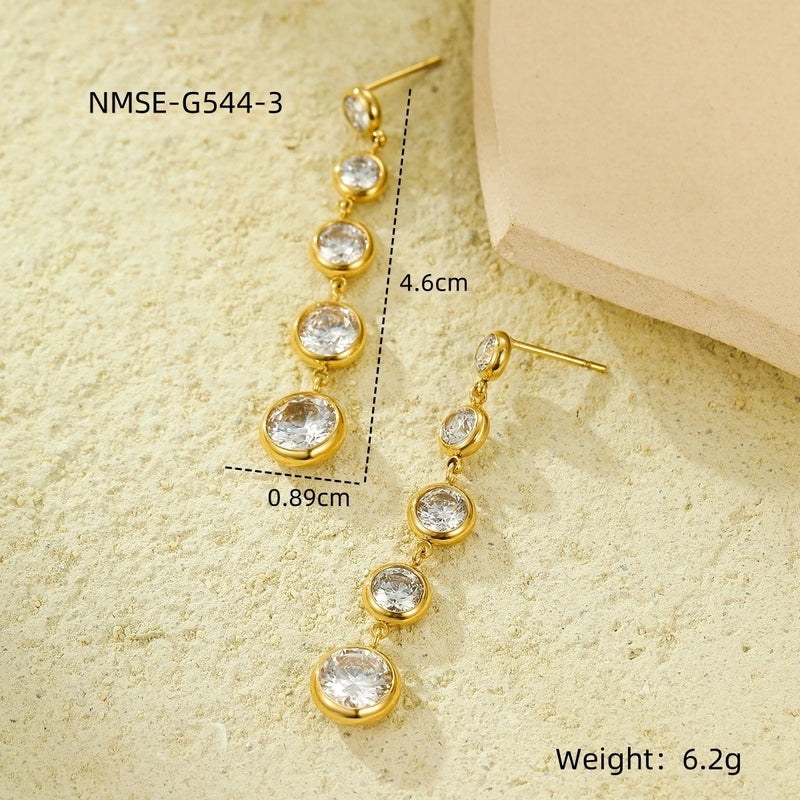 1 Pair Retro Solid Color Inlay 304 Stainless Steel Zircon Stainless Steel Earrings