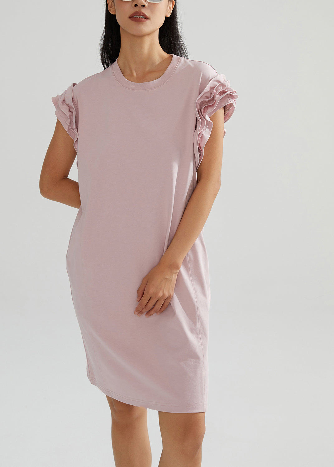 Women Pink Oversized Cotton Tea Dresses Butterfly Sleeve