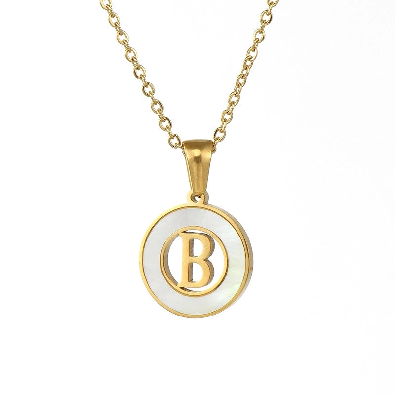 Minimalist Letter Stainless Steel Pendant Necklace Plating Hollow Out Shell Stainless Steel Necklaces