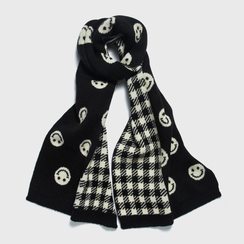 Unisex Fashion Plaid Smile Face Polyester Warm Knitted Winter Scarves 1 Piece