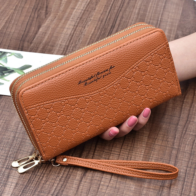 Fashion Letter Lingge Embossing Square Zipper Clutch Bag Long Wallet