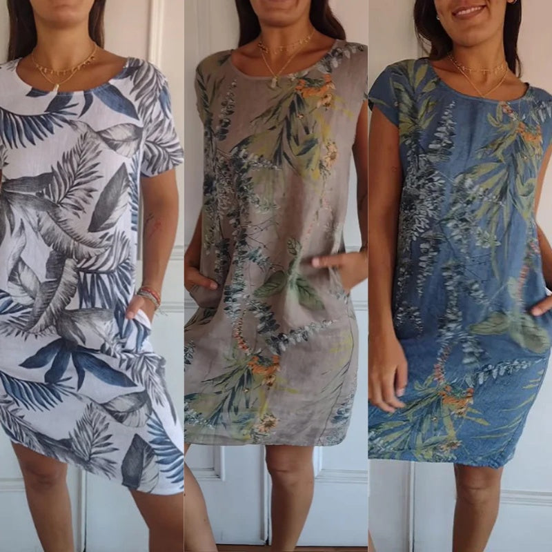 🎁LAST DAY 49% OFF🔥Women's Botanical Print Round Neck Dress
