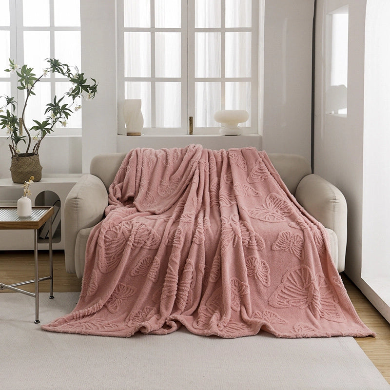 New Flannel Taff Fleece Butterfly Flower Stereo Jacquard Blanket Nap Blanket Single Layer Thickened Four Seasons Blanket