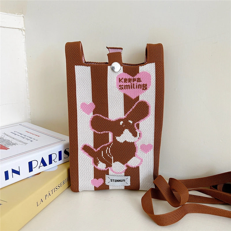 Women's Small Knit Cartoon Cute Bucket Lock Clasp Phone Wallets