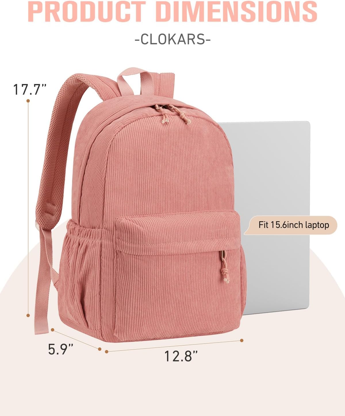 School Backpack for Teens Girls Boys, Large Corduroy College Bookbag Lightweight Backpack Purse for Women Fit for 15.6 Inch Laptop (Beige)