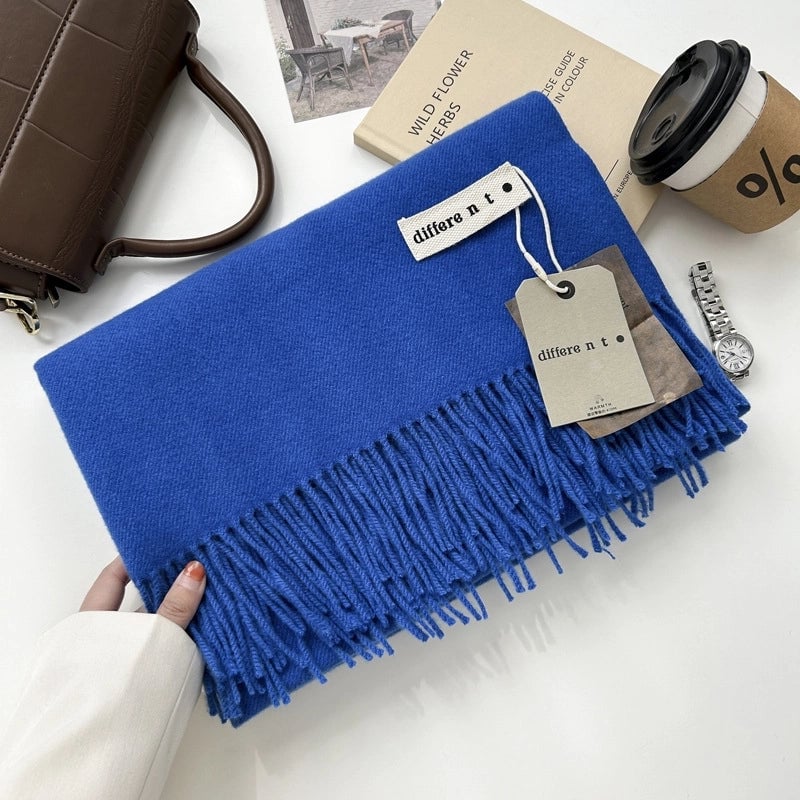 Women's Elegant Retro Solid Color Imitation Cashmere Tassel Scarf