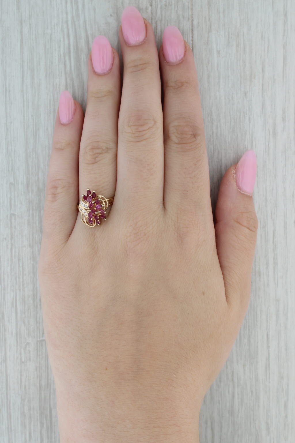 1.04ctw Ruby Diamond Cluster Ring 14k Yellow Gold Size 10