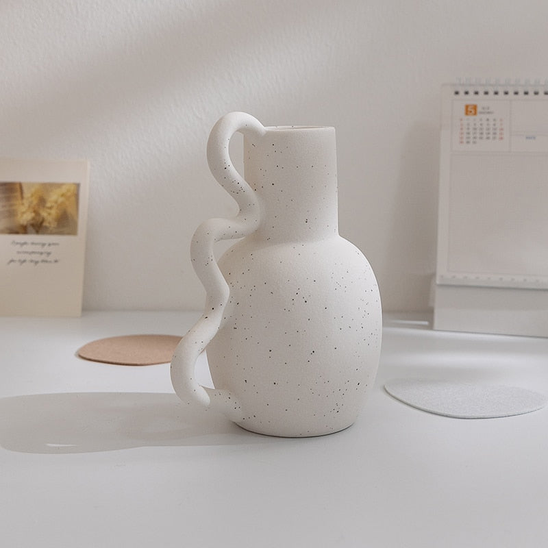 Zorion White Ceramic Kettle-shaped Vase