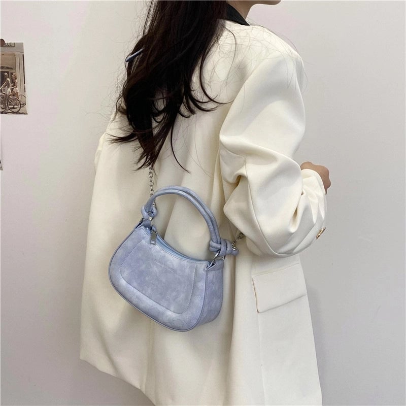 Women's Small Pu Leather Solid Color Basic Pillow Shape Zipper Handbag