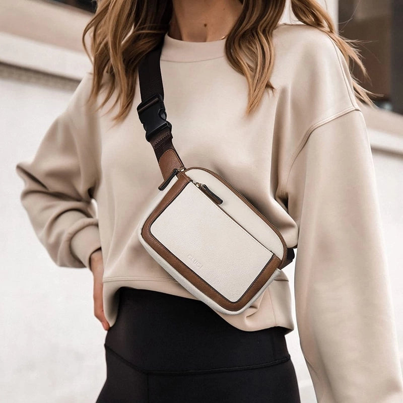 Unisex Classic Style Color Block Pu Leather Waterproof Waist Bags