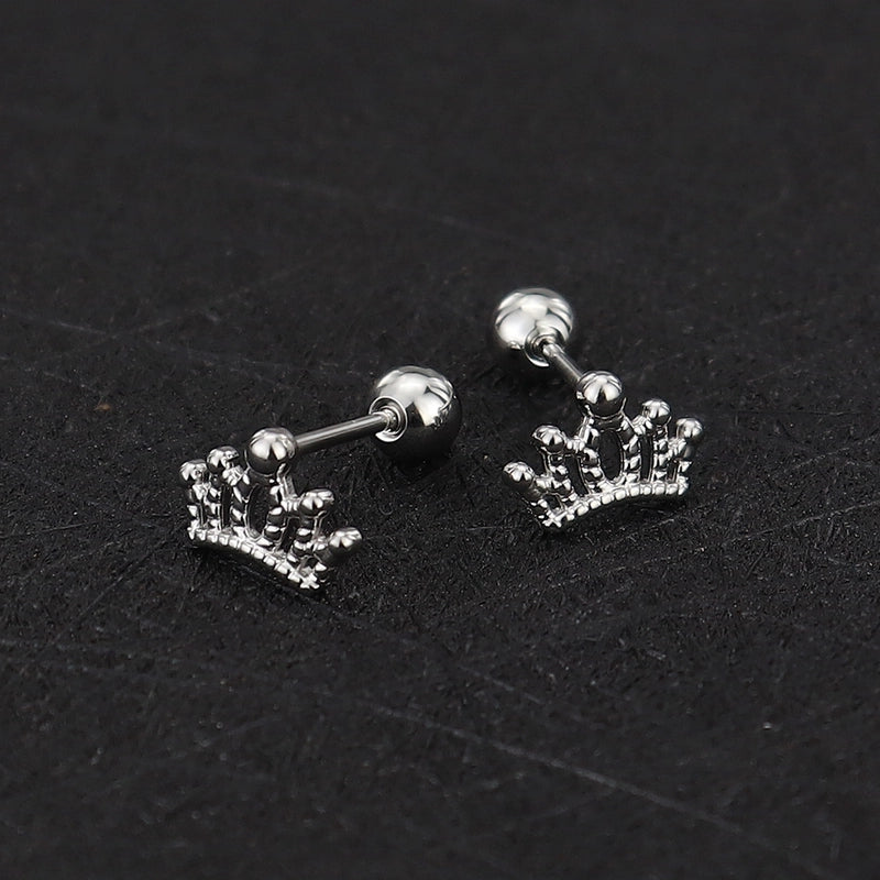 1 Piece Cute Minimalist Geometric Animal Crown Plating Titanium Steel Ear Studs