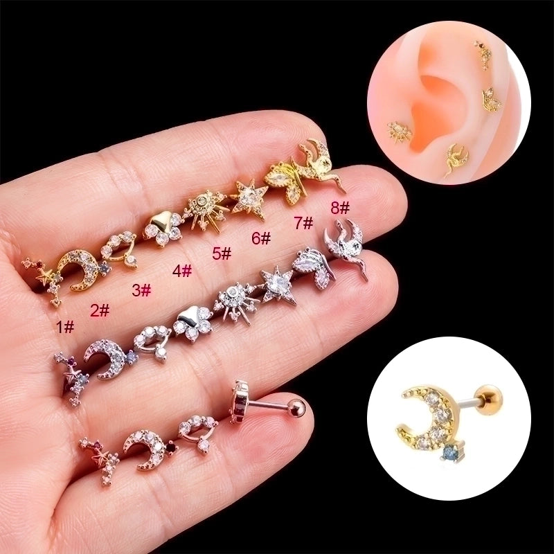1 Piece Ear Cartilage Rings & Studs Minimalist Classic Style Star Moon Butterfly 316L Stainless Steel  Copper Plating Inlay Zircon
