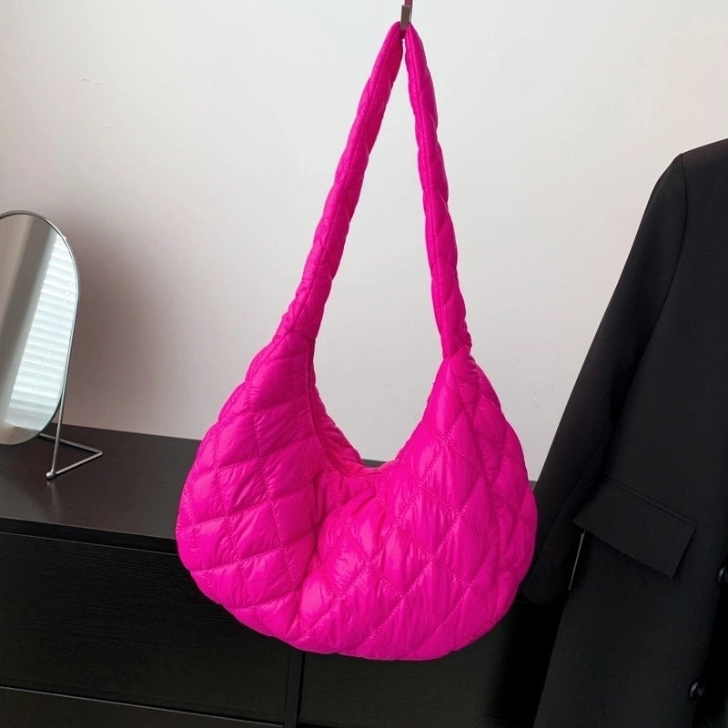 Women's Cotton Solid Color Basic Dumpling Shape Zipper Shoulder Bag Underarm Bag