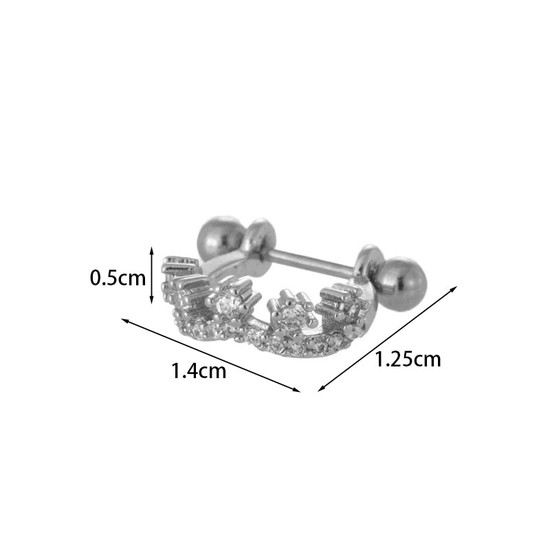 Ear Cartilage Rings & Studs Fashion Crown Copper Plating Artificial Gemstones