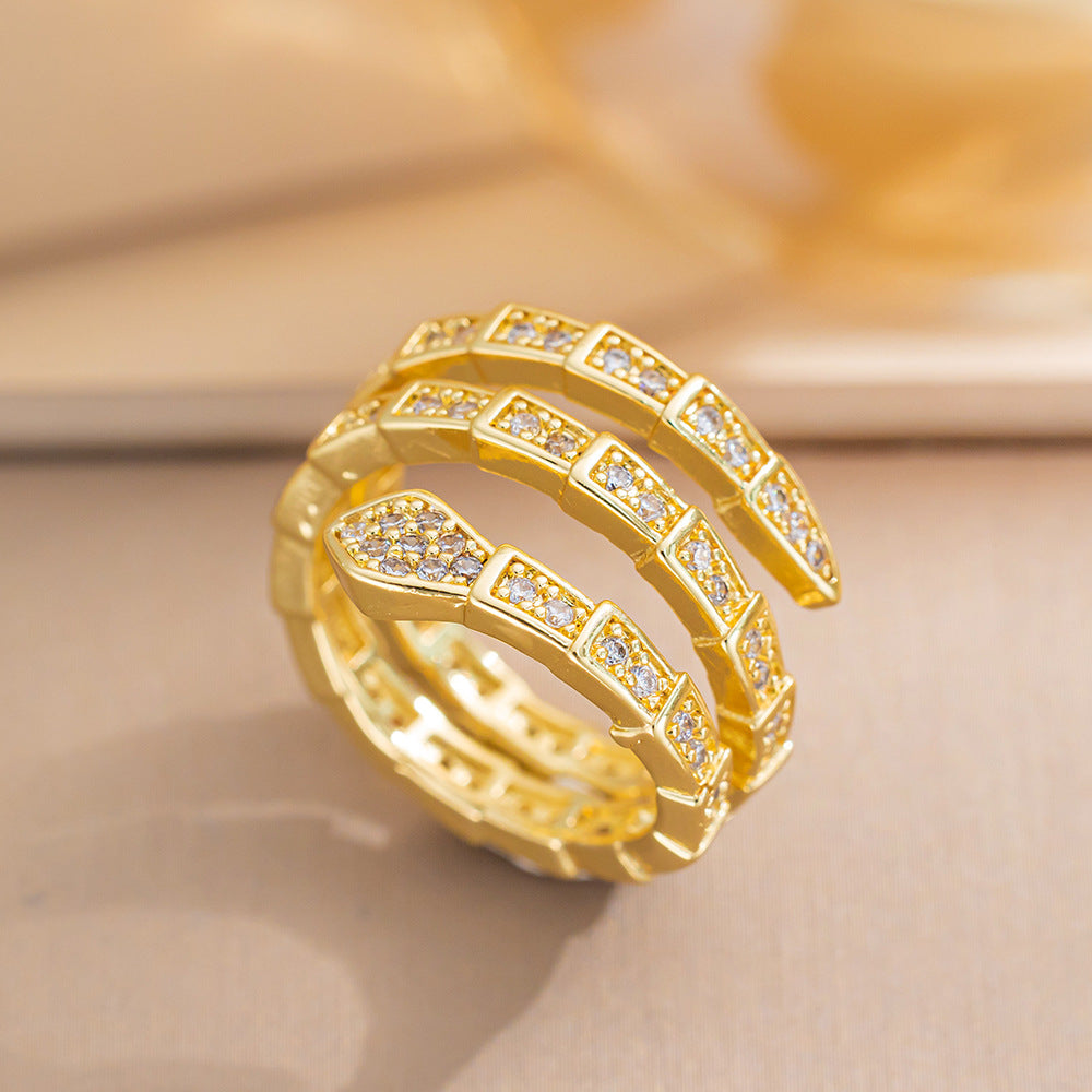 Fashion Snake-Shaped Snake Bone Ring For Women Ins Trendy Niche Design Adjustable Ring