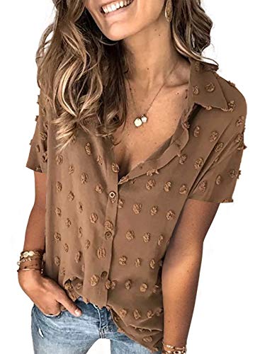 Astylish Women Pompom Button Down Shirt Casual Blouse Top