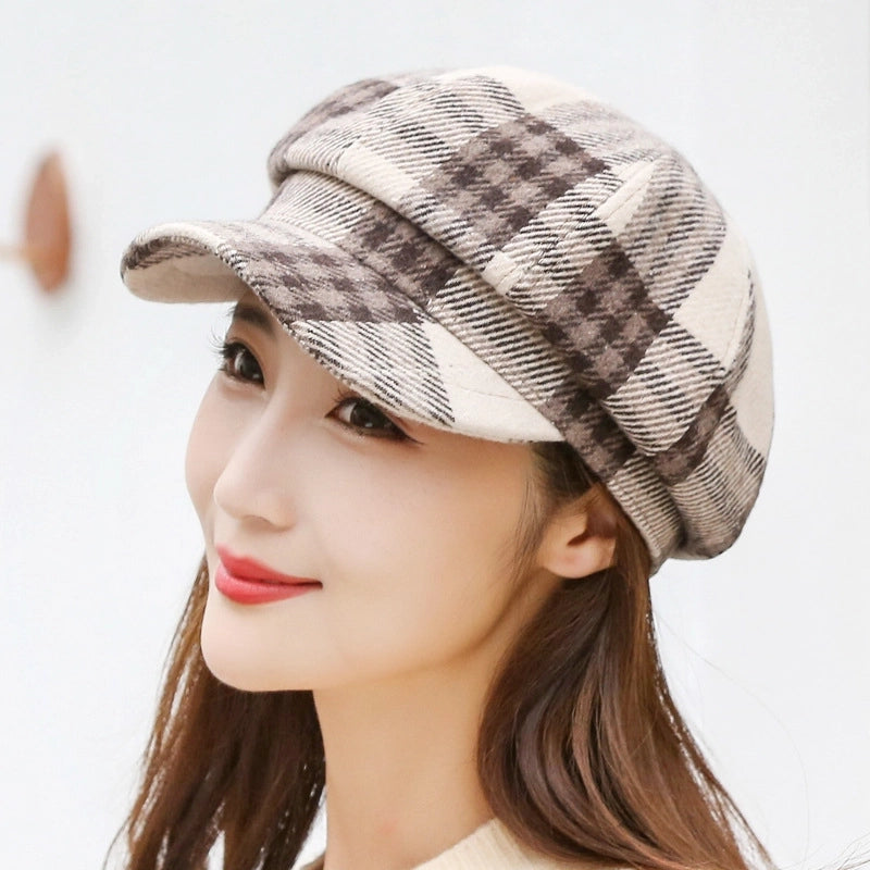 Solid Color Korean Style Imitation Rabbit Fur Octagonal Cap Women's Autumn And Winter Duck Tongue Beret Trendy British Female Young Paintess Cap