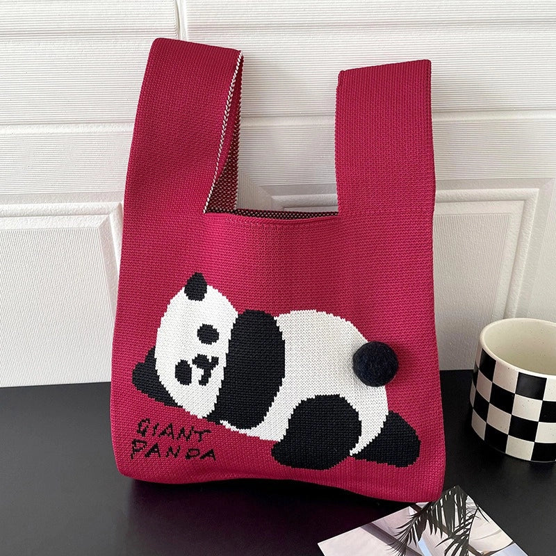 Women's Medium Knit Animal Cute Basic Open Handbag
