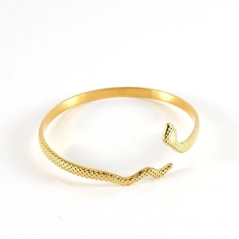 Retro Geometric Snake Stainless Steel Bangle