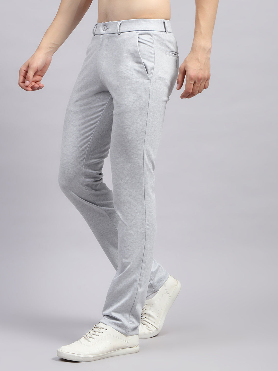 Men Grey Solid Regular Fit Trouser