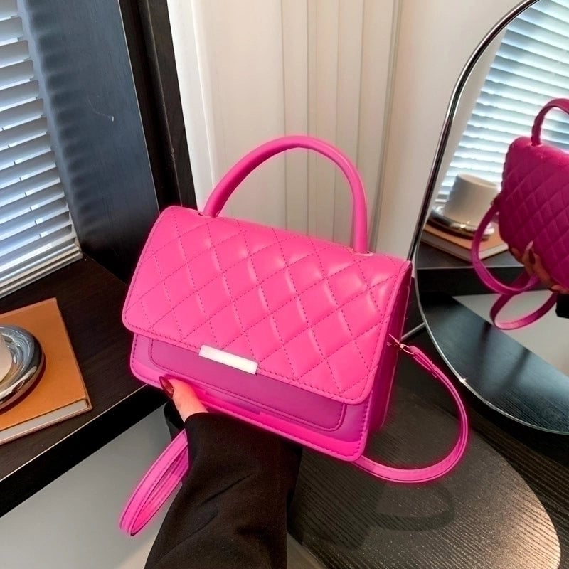 Women's Pu Leather Solid Color Classic Style Square Flip Cover Shoulder Bag