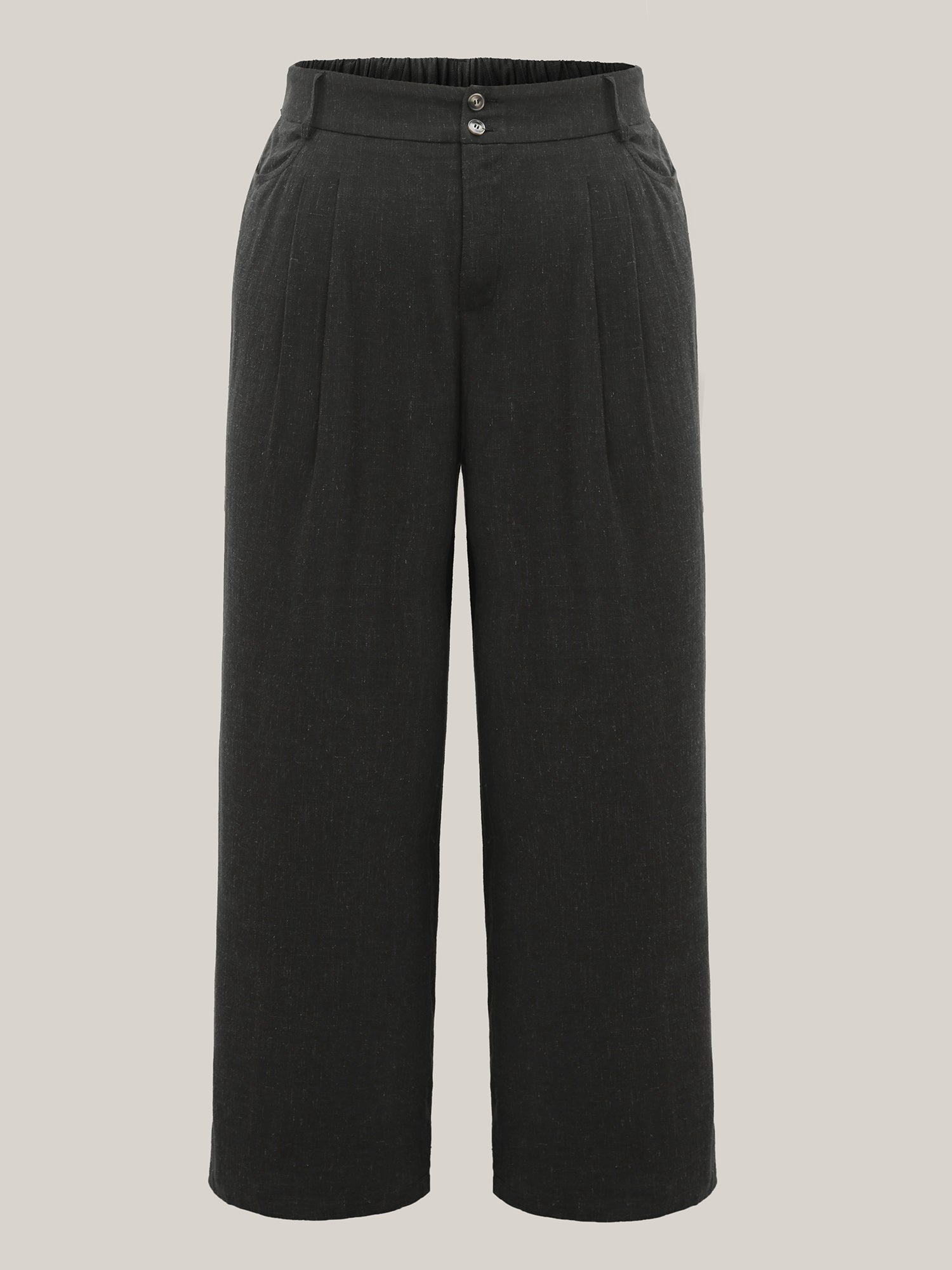 Rayon-Linen Pleated Straight-Leg Pants